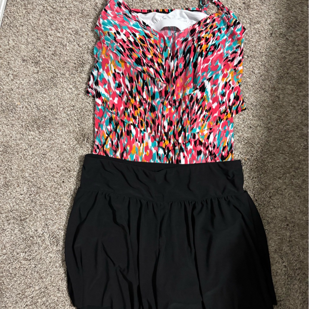 Angie Colorful Bikini with Black Skirt